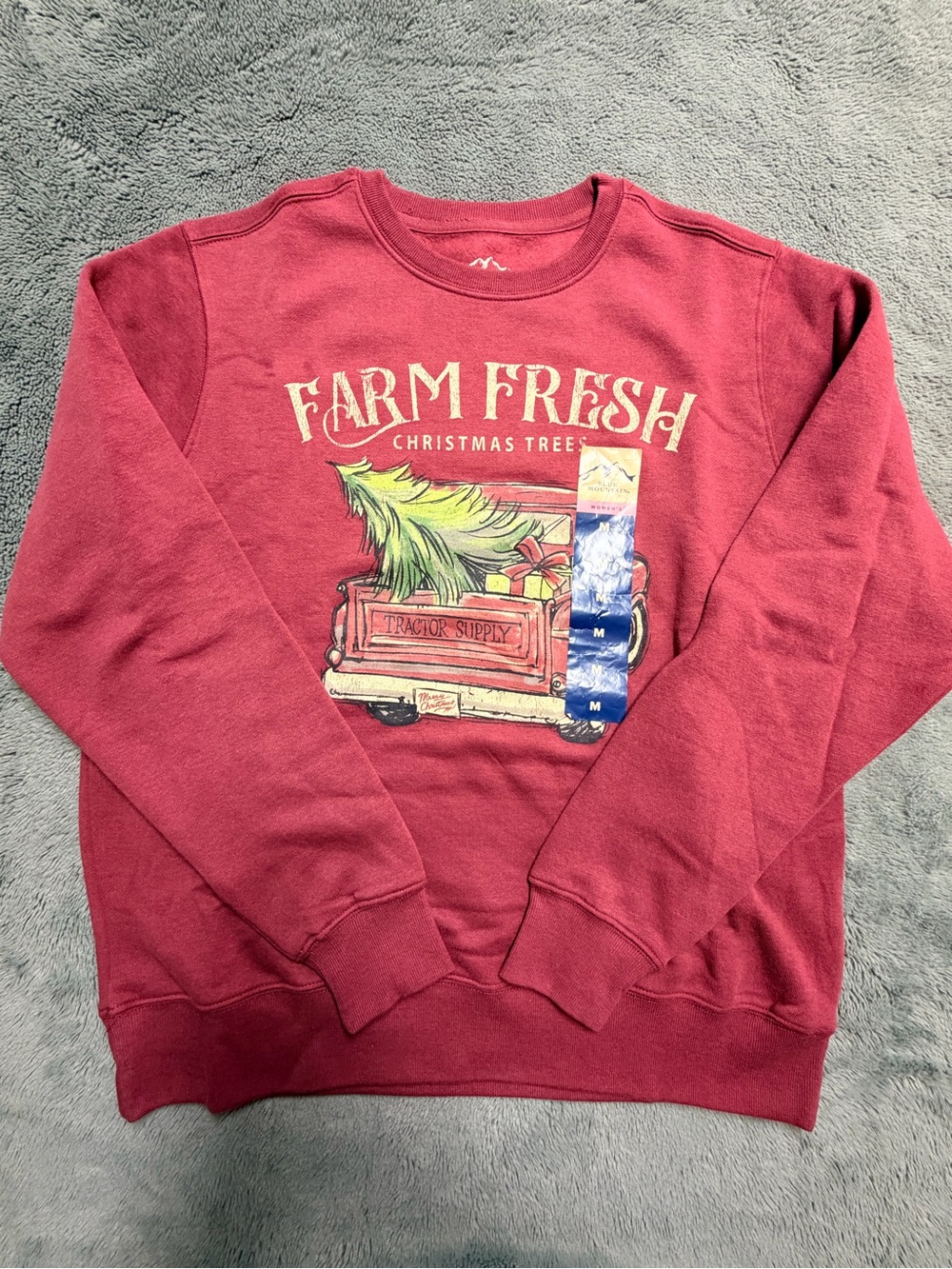Farm Fresh Christmas Tree Red Crewneck Medium Sweater Burgandy